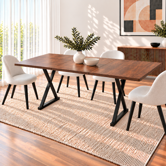 Table à Manger Noisette - 6 à 8 Personnes 180x90cm - Bois finition Noyer