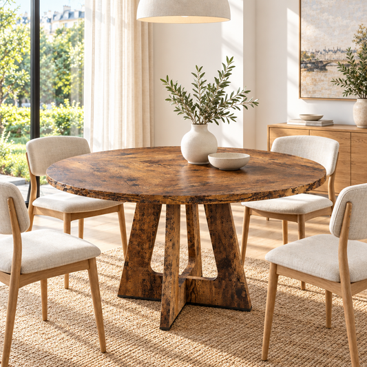 Table à Manger Ronde Racine - 4 à 6 Personnes Diamètre 120cm - Bois Rustique