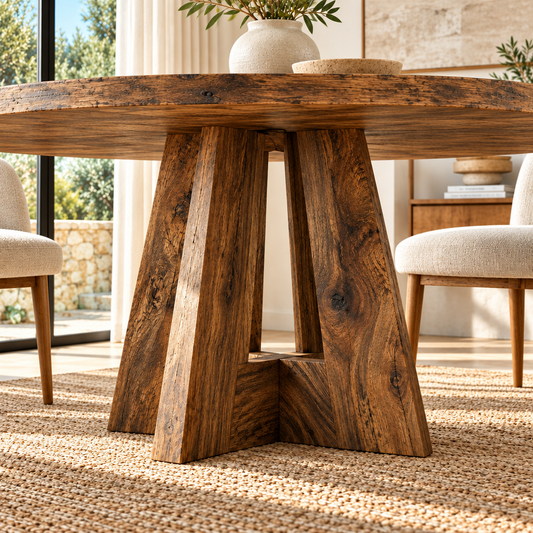 Table à Manger Ronde Racine - 4 à 6 Personnes Diamètre 120cm - Bois Rustique
