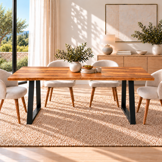 Table à Manger Automne - 4 à 8 Personnes 140 à 200cm - Bois massif d'Acacia et Acier