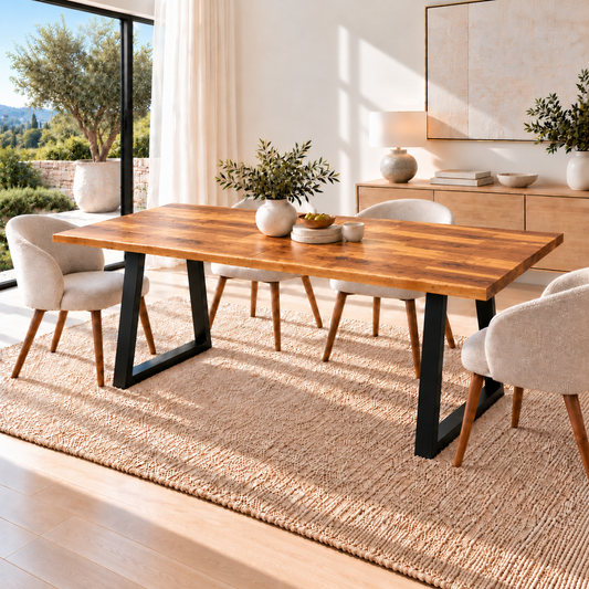 Table à Manger Automne - 4 à 8 Personnes 140 à 200cm - Bois massif d'Acacia et Acier