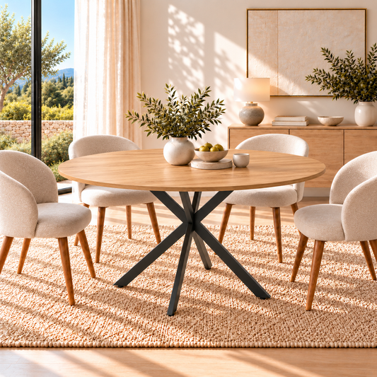 Table à Manger Ronde et Légère Brume - 4 à 6 Personnes Diamètre 120cm - Bois et Acier