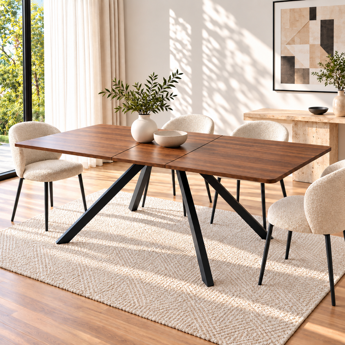 Table à Manger Extensible Horizon - 6 à 10 Personnes 160/240x90cm - Bois et Acier