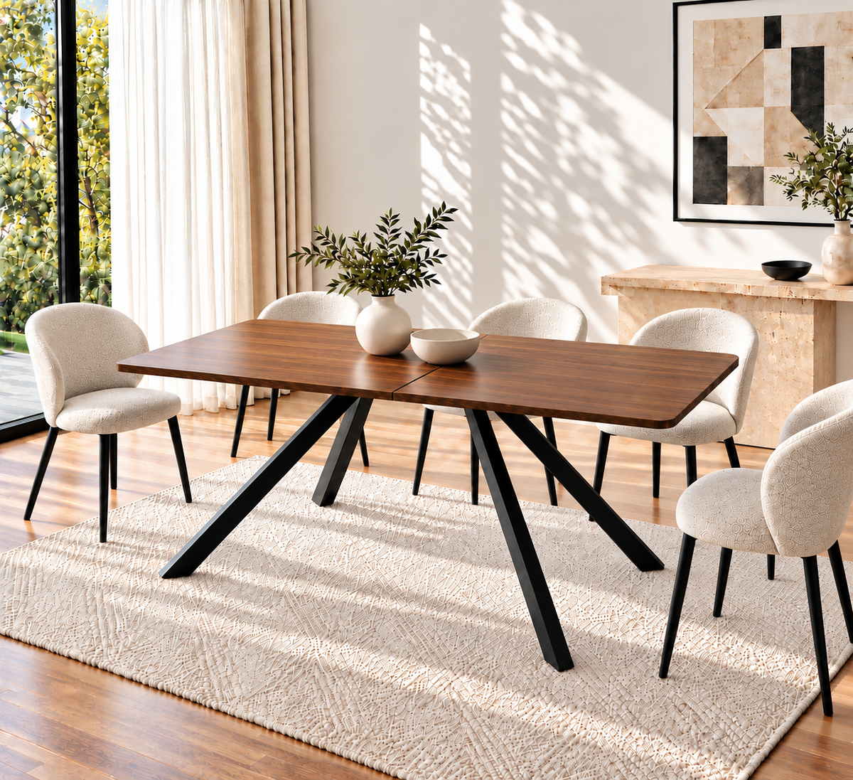 Table à Manger Extensible Horizon - 6 à 10 Personnes 160/240x90cm - Bois et Acier