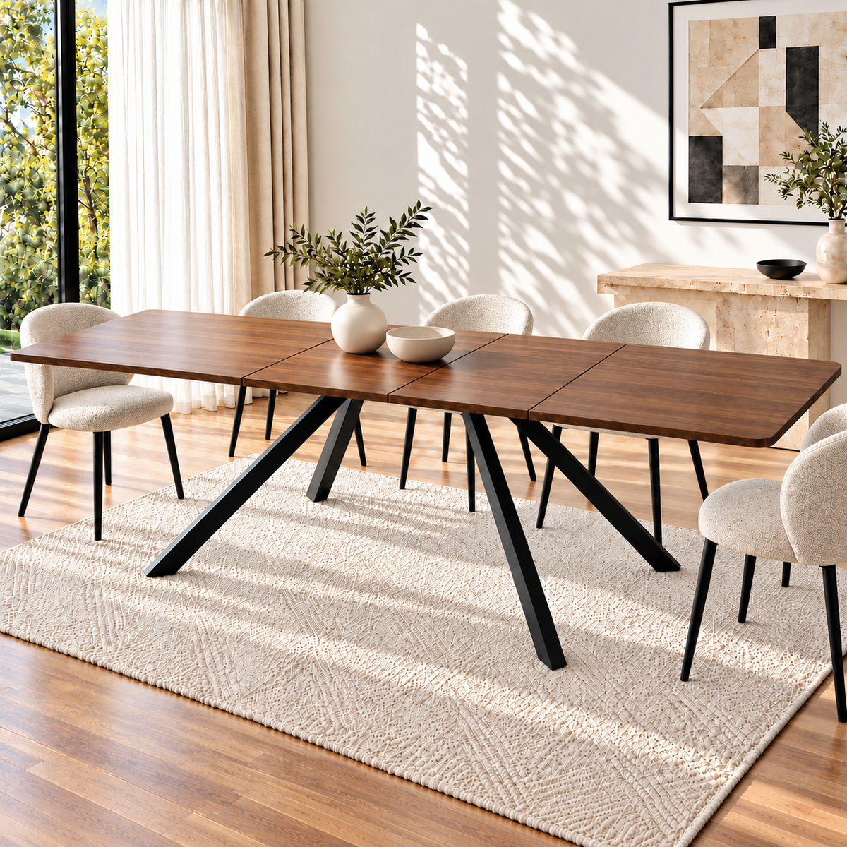 Table à Manger Extensible Horizon - 6 à 10 Personnes 160/240x90cm - Bois et Acier