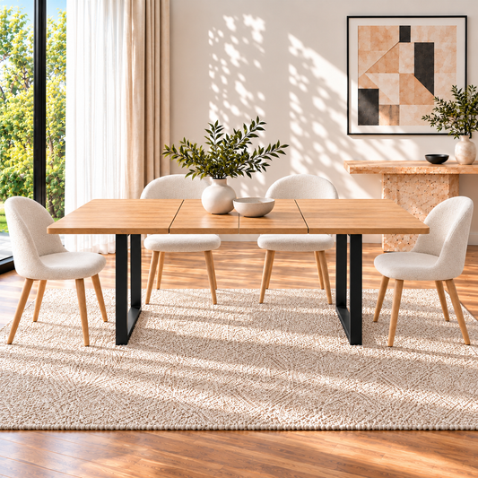 Table à Manger Extensible Méridienne - 4 à 10 Personnes 140/220x80cm - Bois et Acier