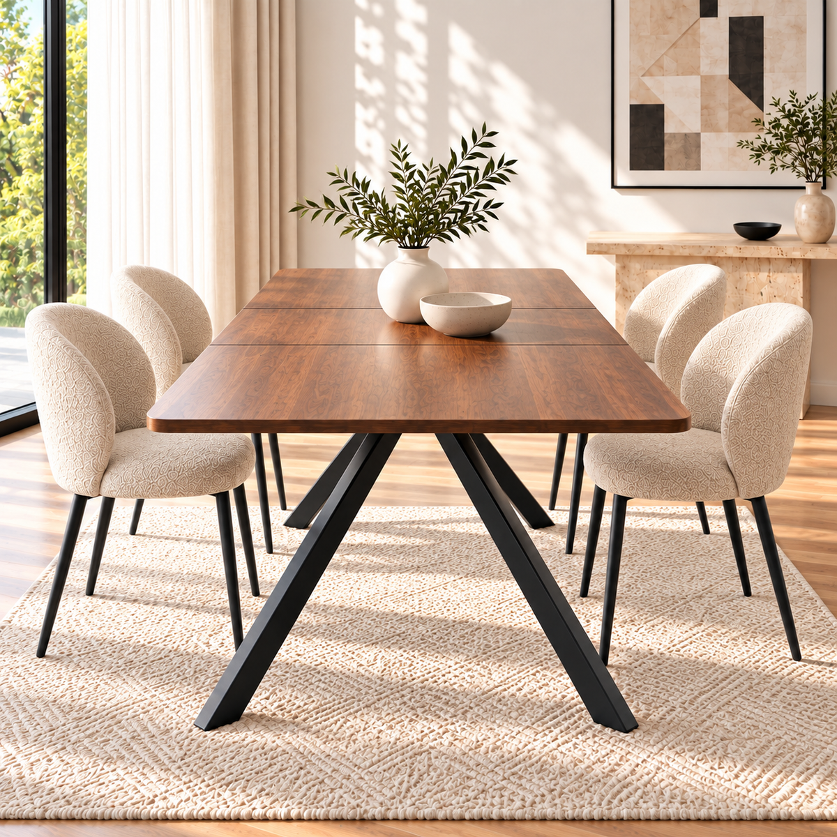 Table à Manger Extensible Horizon - 6 à 10 Personnes 160/240x90cm - Bois et Acier
