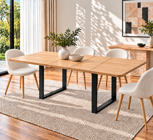 Table à Manger Extensible Méridienne - 4 à 10 Personnes 140/220x80cm - Bois et Acier