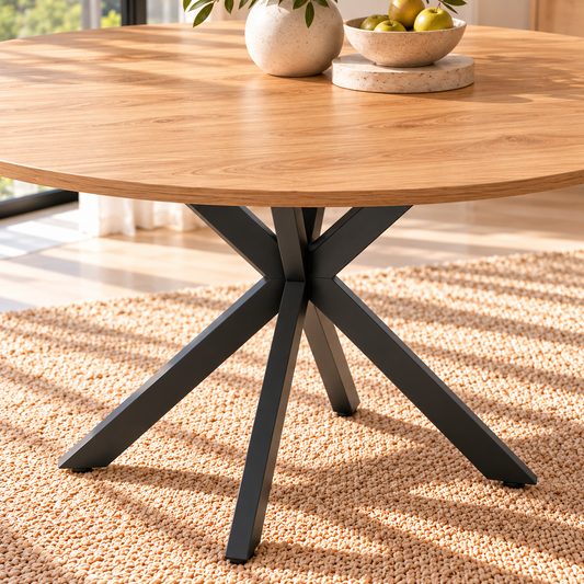 Table à Manger Ronde et Légère Brume - 4 à 6 Personnes Diamètre 120cm - Bois et Acier