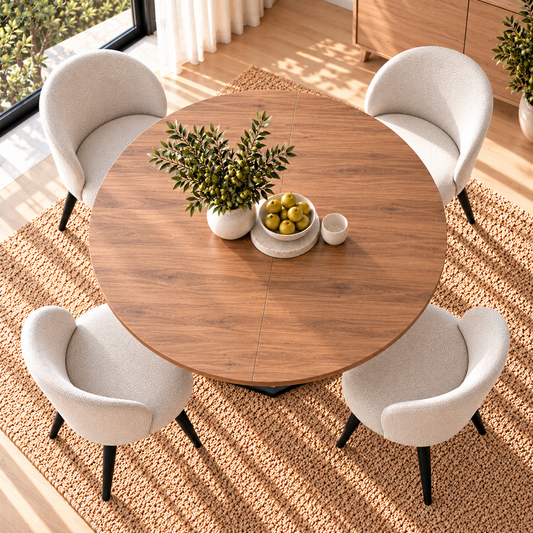 Table à Manger Ronde Solstice - 4 à 6 Personnes Diamètre 120cm - Bois et Acier